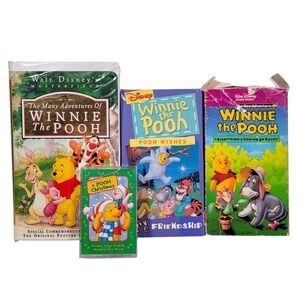 VTG 90s Winnie the Pooh VHS & Christmas Cassette Tape Lot of 4 Disney Movie
